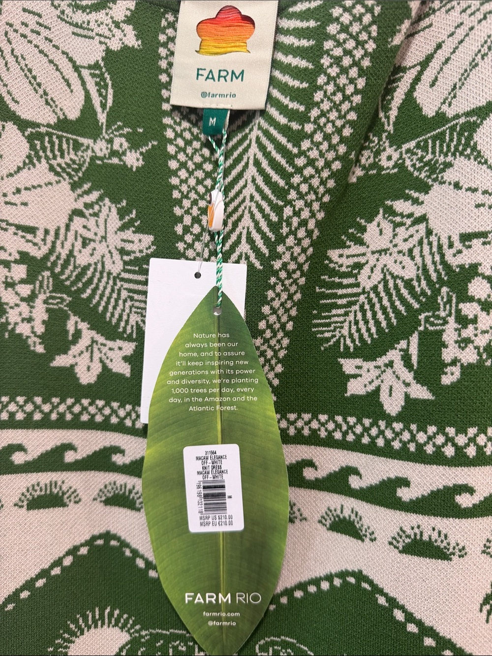FARM Rio Green and Cream Botanical Knit Midi Dress - NWT - Picture 2 of 6
